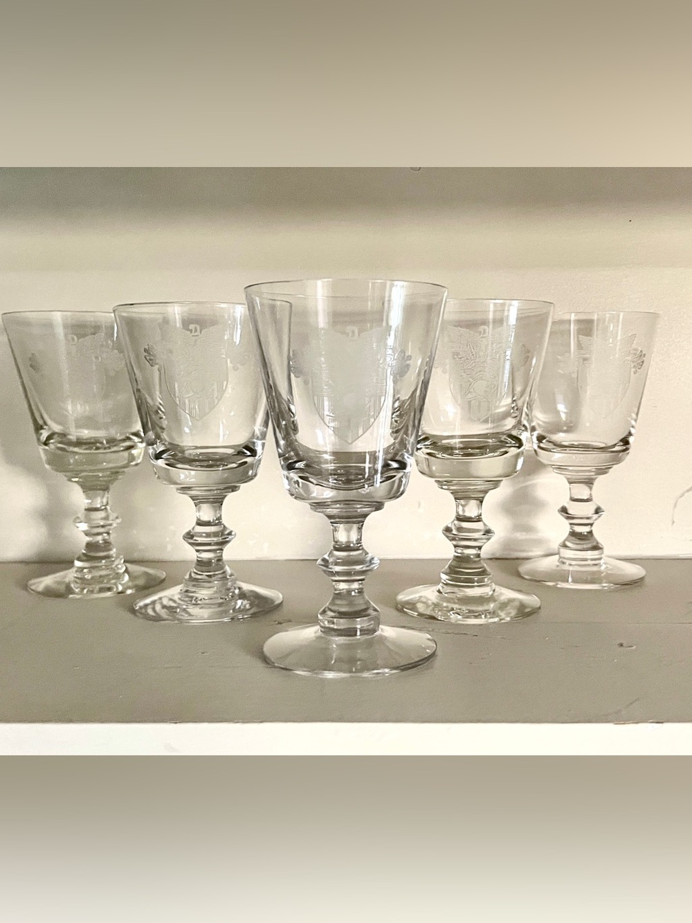 West Point Clear Etched Stemmed Wine/Dessert Glasses w/ USMA Crest